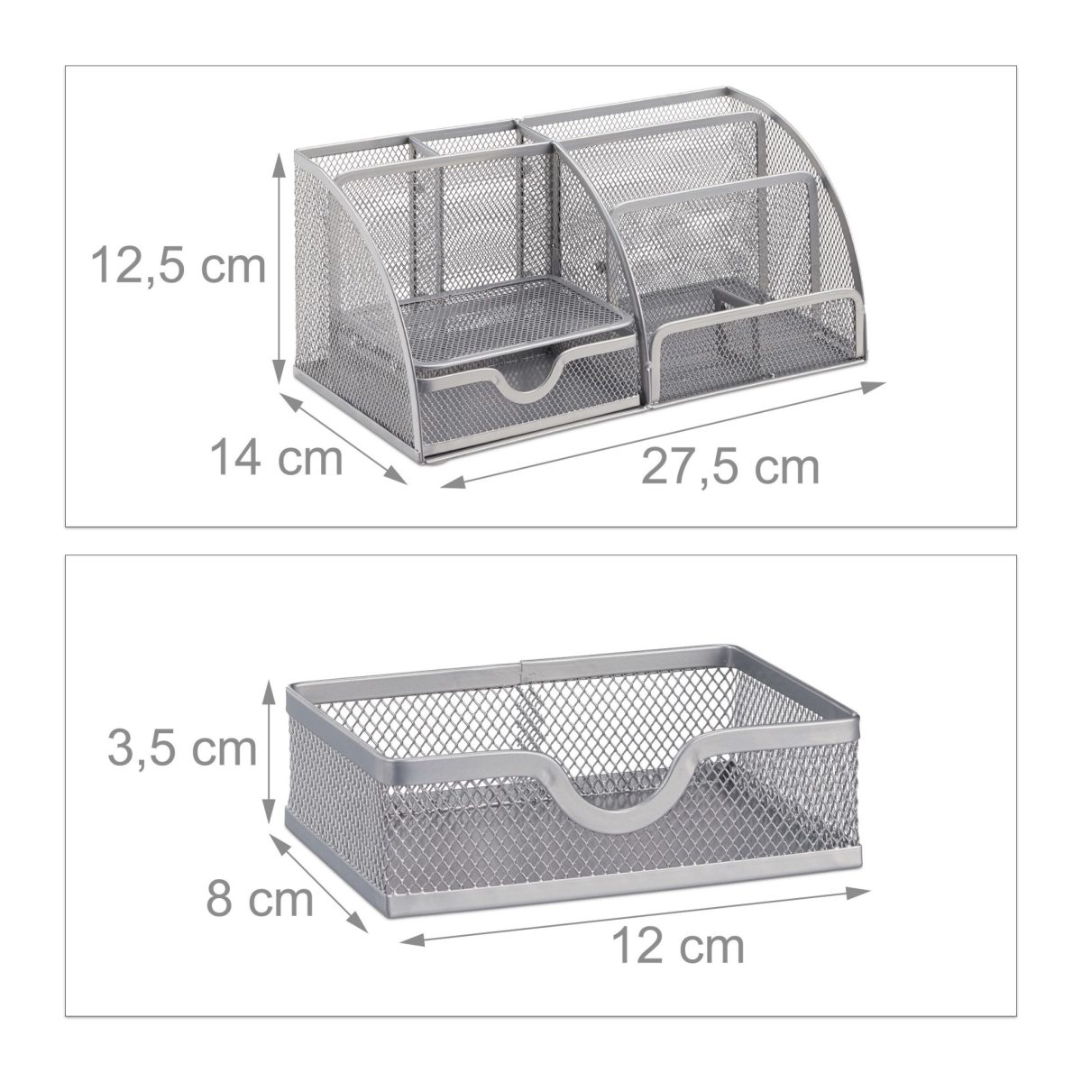 Organizator metalic pentru birou, 6 compartimente, sertar, argintiu, 12,5 x 27,5 x 14 cm - imagine 3