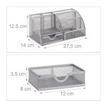 Organizator metalic pentru birou, 6 compartimente, sertar, argintiu, 12,5 x 27,5 x 14 cm - imagine 3