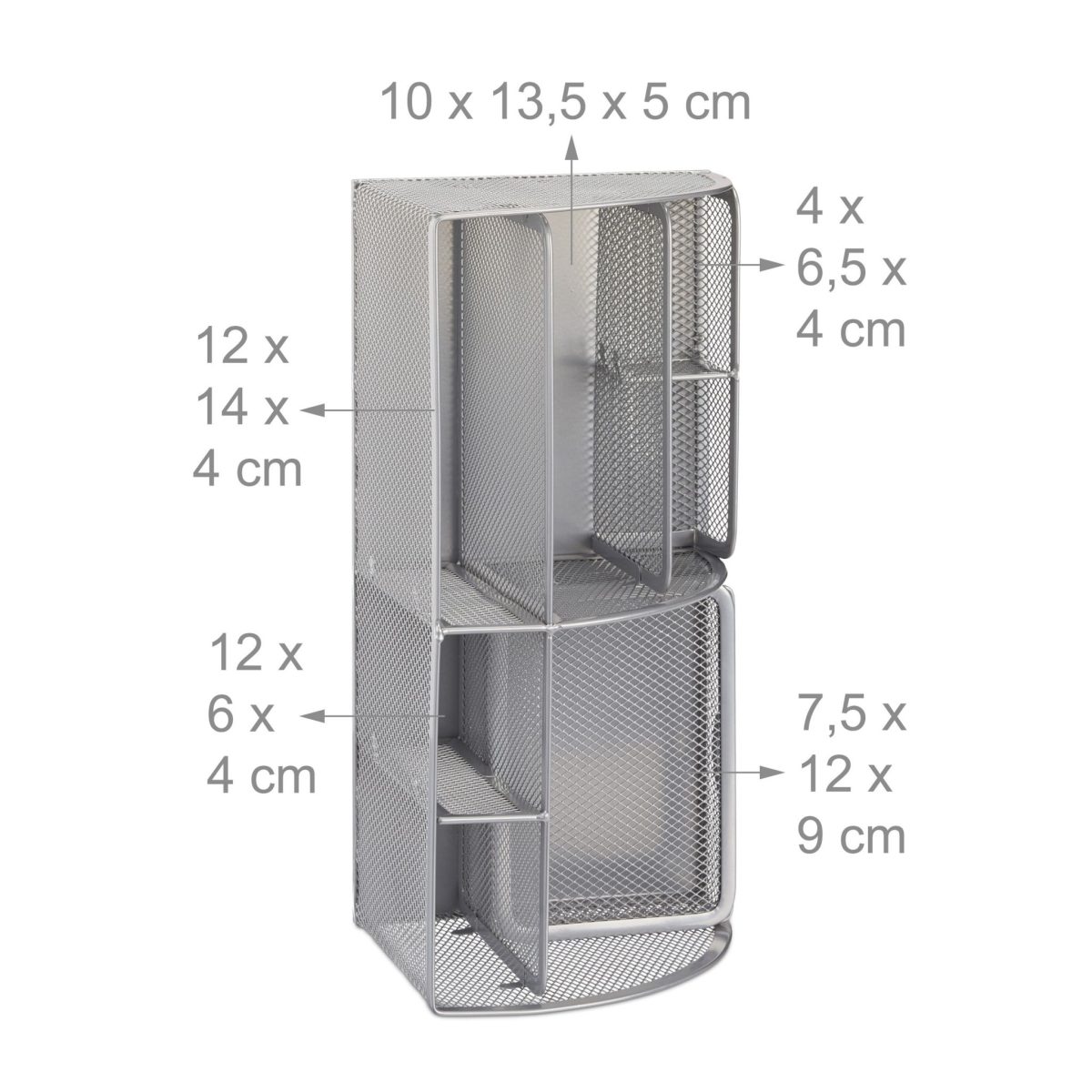 Organizator metalic pentru birou, 6 compartimente, sertar, argintiu, 12,5 x 27,5 x 14 cm - imagine 4