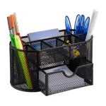 Organizator metalic pentru birou, 9 compartimente, sertar, negru, 10,5 x 22 x 11 cm