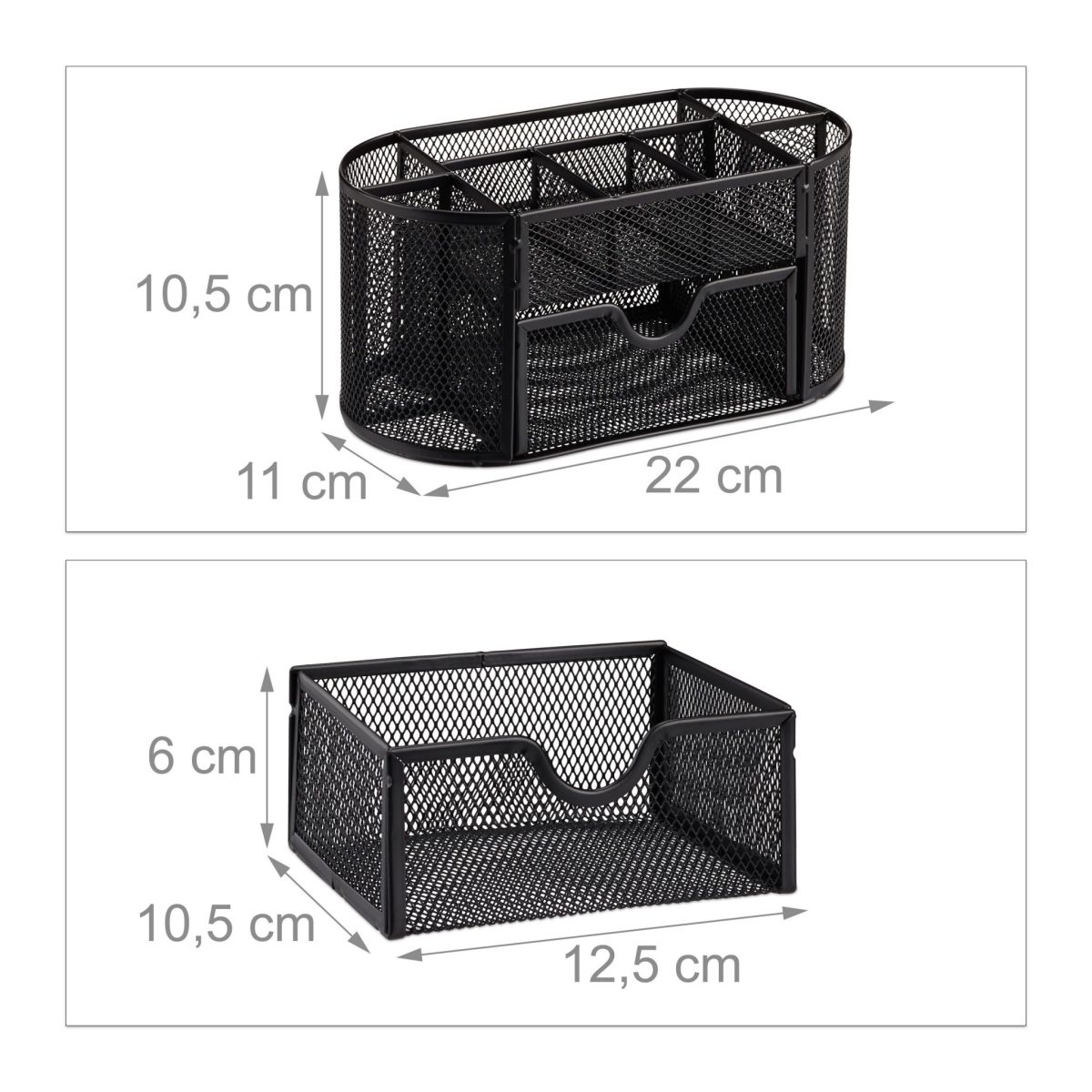 Organizator metalic pentru birou, 9 compartimente, sertar, negru, 10,5 x 22 x 11 cm - imagine 2