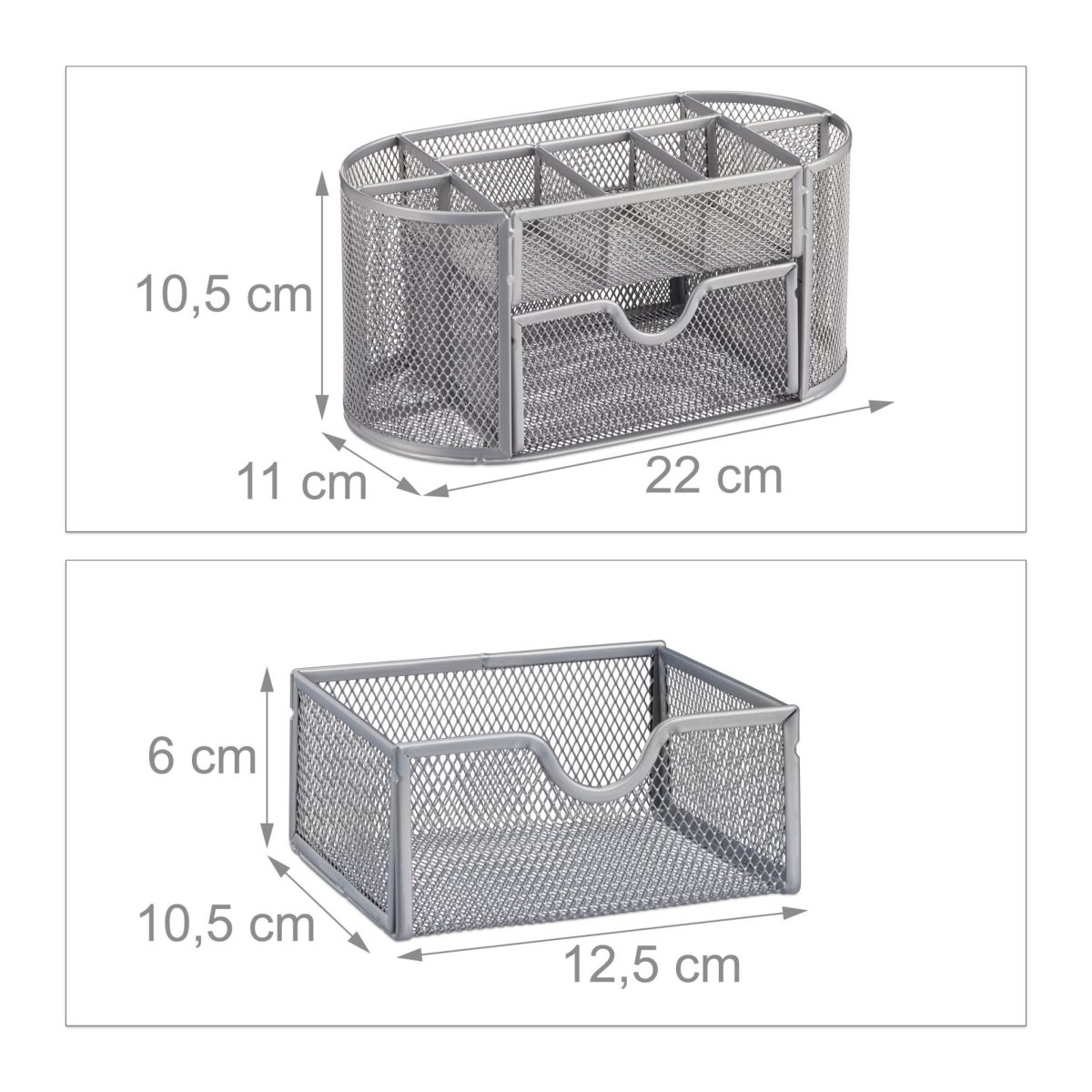 Organizator metalic pentru birou, 9 compartimente, sertar, argintiu, 10,5 x 22 x 11 cm - imagine 3