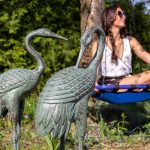 Decoratiune de gradina tip flamingo, 72 x 32 x 22 cm, gri - imagine 2