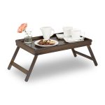 Tava servire din bambus, pliabila, dimensiuni 22,5 x 64 x 31 cm, maro inchis, Relaxdays