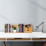 Organizator pentru birou, extensibil, raft pentru carti, 2 sertare, bambus, 21 x 51 - 80,5 x 19 cm - imagine 2