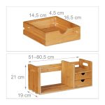 Organizator pentru birou, extensibil, raft pentru carti, 2 sertare, bambus, 21 x 51 - 80,5 x 19 cm - imagine 5