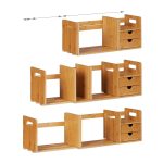 Organizator pentru birou, extensibil, raft pentru carti, 2 sertare, bambus, 21 x 51 - 80,5 x 19 cm - imagine 4