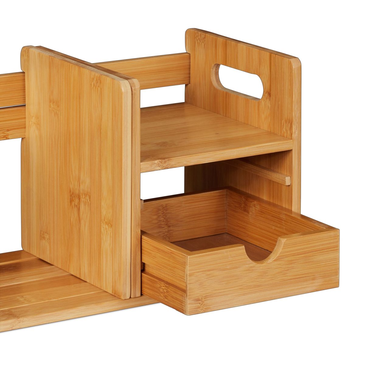 Organizator pentru birou, extensibil, raft pentru carti, 2 sertare, bambus, 21 x 51 - 80,5 x 19 cm - imagine 6