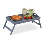 Tava servire din bambus, pliabila, dimensiuni 23 x 60,5 x 30 cm, gri, Relaxdays