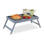 Tava servire din bambus, pliabila, dimensiuni 22 x 63,5 x 31 cm, gri, Relaxdays