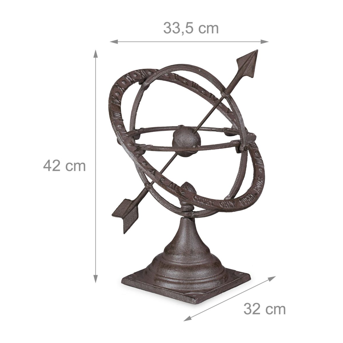 Decoratiune antica de gradina, Cadran Solar, cifre romane 1 - 8 / 6 - 12, 42 x 33,5 x 32 cm, maro - imagine 2