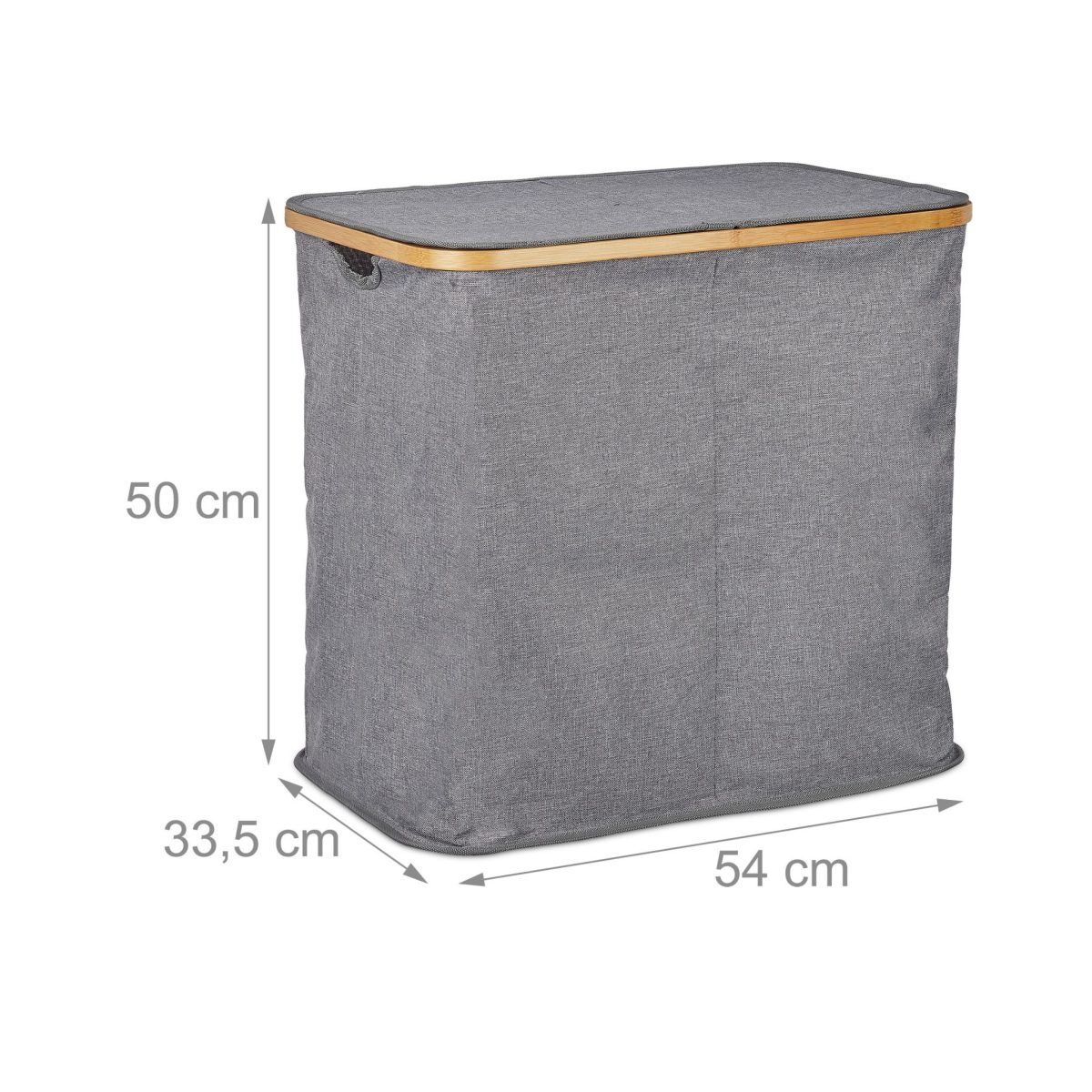 Cos de rufe cu 2 compartimente si capac, Relaxdays, gri, 74 l, 50 x 54 x 33,5 cm - imagine 2