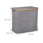 Cos de rufe cu 2 compartimente si capac, Relaxdays, gri, 74 l, 50 x 54 x 33,5 cm - imagine 2