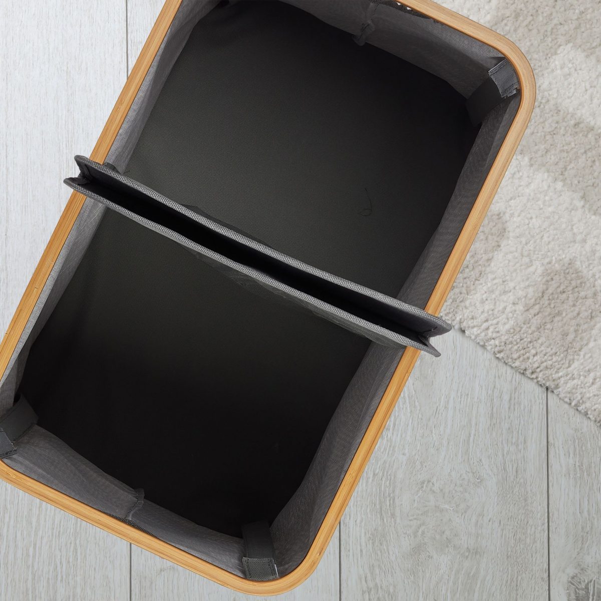Cos de rufe cu 2 compartimente si capac, Relaxdays, gri, 74 l, 50 x 54 x 33,5 cm - imagine 5