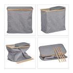 Cos de rufe cu 2 compartimente si capac, Relaxdays, gri, 74 l, 50 x 54 x 33,5 cm - imagine 6
