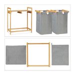 Cos de rufe din bambus, cu 2 compartimente de 30 l, cu raft pentru depozitare, Relaxdays, 73 x 64 x 33 cm - imagine 6