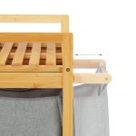 Cos de rufe din bambus, cu 2 compartimente de 30 l, cu raft pentru depozitare, Relaxdays, 73 x 64 x 33 cm - imagine 7