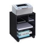 Dulap organizator, suport pentru imprimanta, cu roti, 4 rafturi, din PAL, 49 x 40 x 30 cm