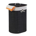 Cos de rufe oval RelaxDays, din bambus, negru, 46 l, 55 x 42 x 32 cm