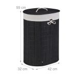 Cos de rufe oval RelaxDays, din bambus, negru, 46 l, 55 x 42 x 32 cm - imagine 2