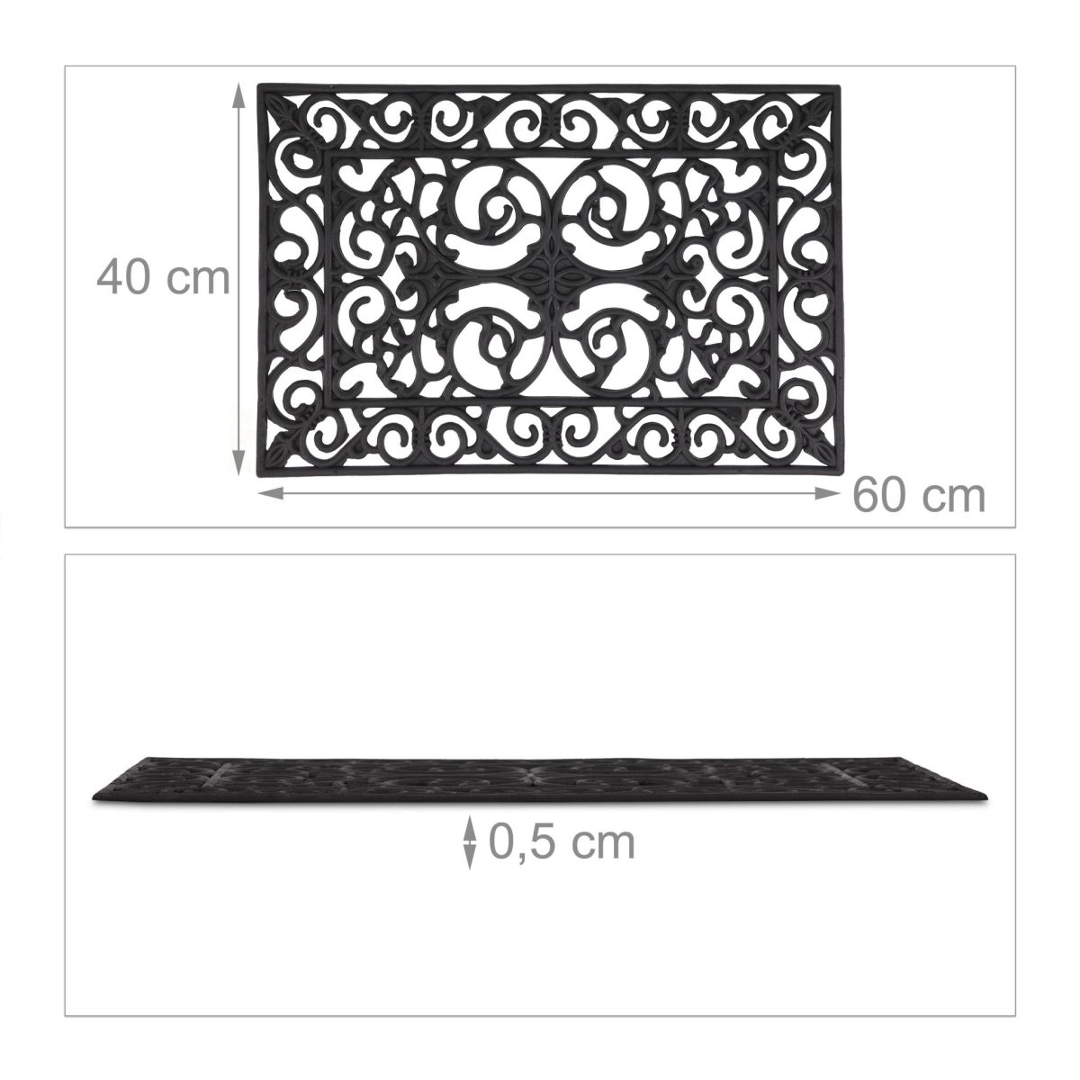 Covoras intrare Relaxdays, model-82, cauciuc, Negru, 60 x 40 x 0.5 cm - imagine 4