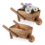 Vas de flori tip carucior, 2 bucati, lemn, natur, 10 x 22 x 12 cm