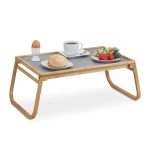 Tava servire din bambus, pliabila, dimensiuni 23 x 60 x 33 cm, gri/maro, Relaxdays