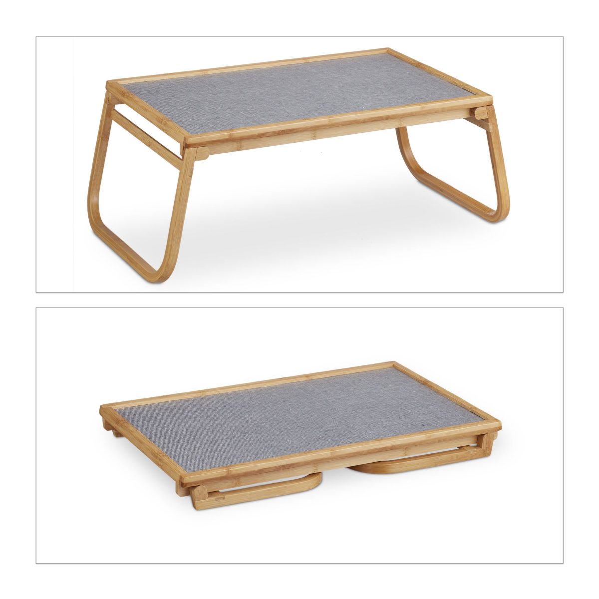 Tava servire din bambus, pliabila, dimensiuni 23 x 60 x 33 cm, gri/maro, Relaxdays - imagine 5