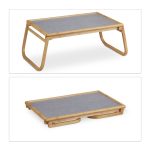 Tava servire din bambus, pliabila, dimensiuni 23 x 60 x 33 cm, gri/maro, Relaxdays - imagine 5