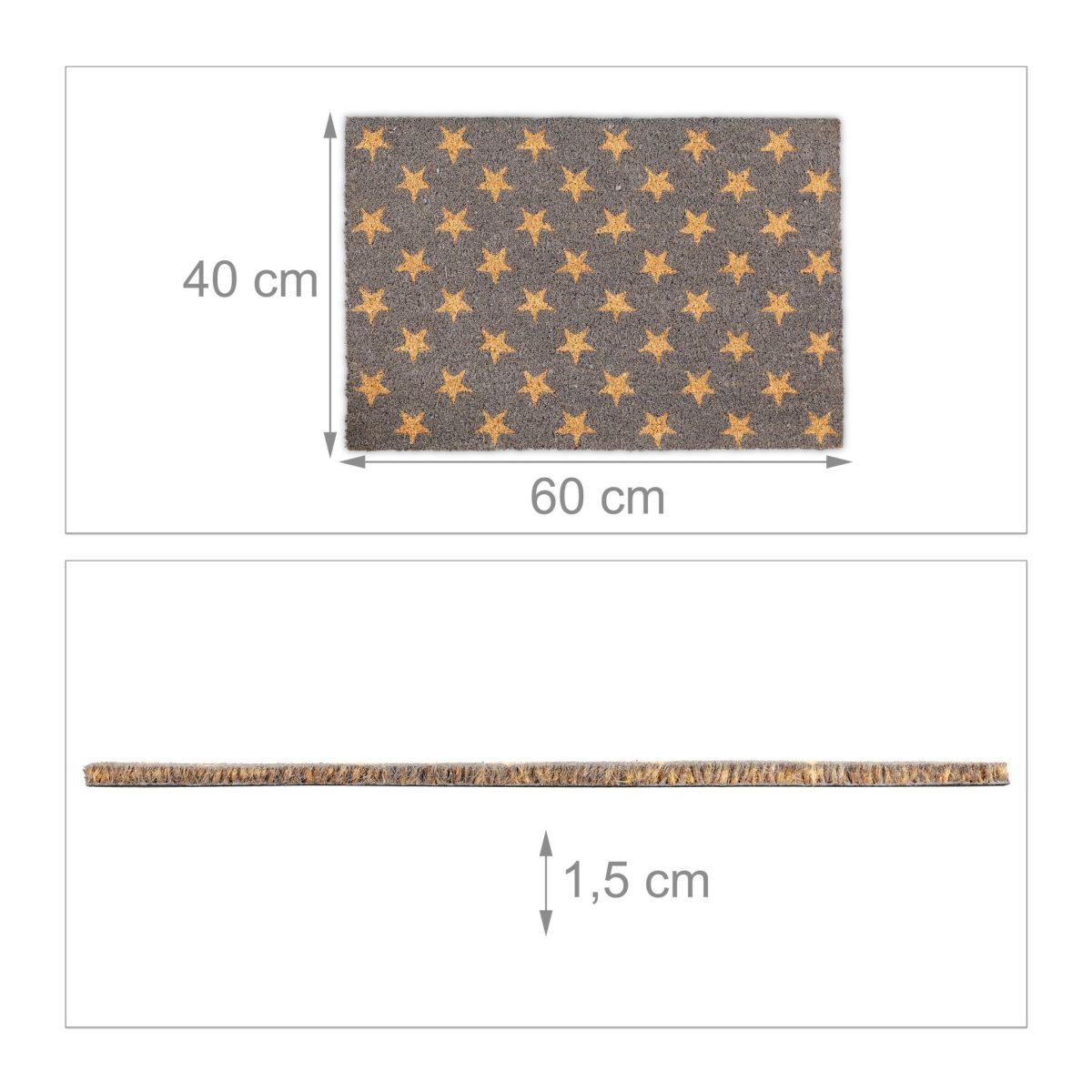 Covoras intrare Relaxdays, model-106, fibre de cocos, Gri, 60 x 40 x 1.5 cm - imagine 4