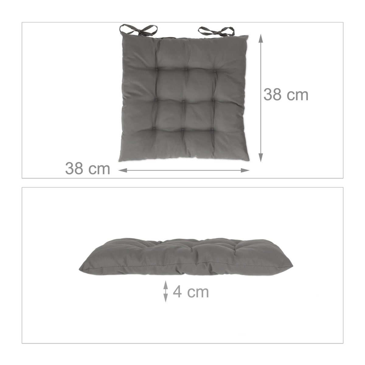 Set 4 perne pentru scaun, sistem de prindere, poliester, gri, 5 x 38 x 38 cm - imagine 5