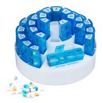 Organizator pastile pentru 31 de zile, 4 compartimente pe zi, plastic, albastru, 14 x 21 cm