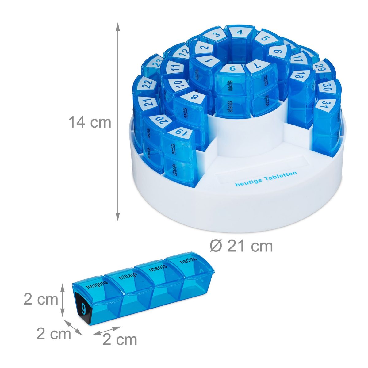 Organizator pastile pentru 31 de zile, 4 compartimente pe zi, plastic, albastru, 14 x 21 cm - imagine 4