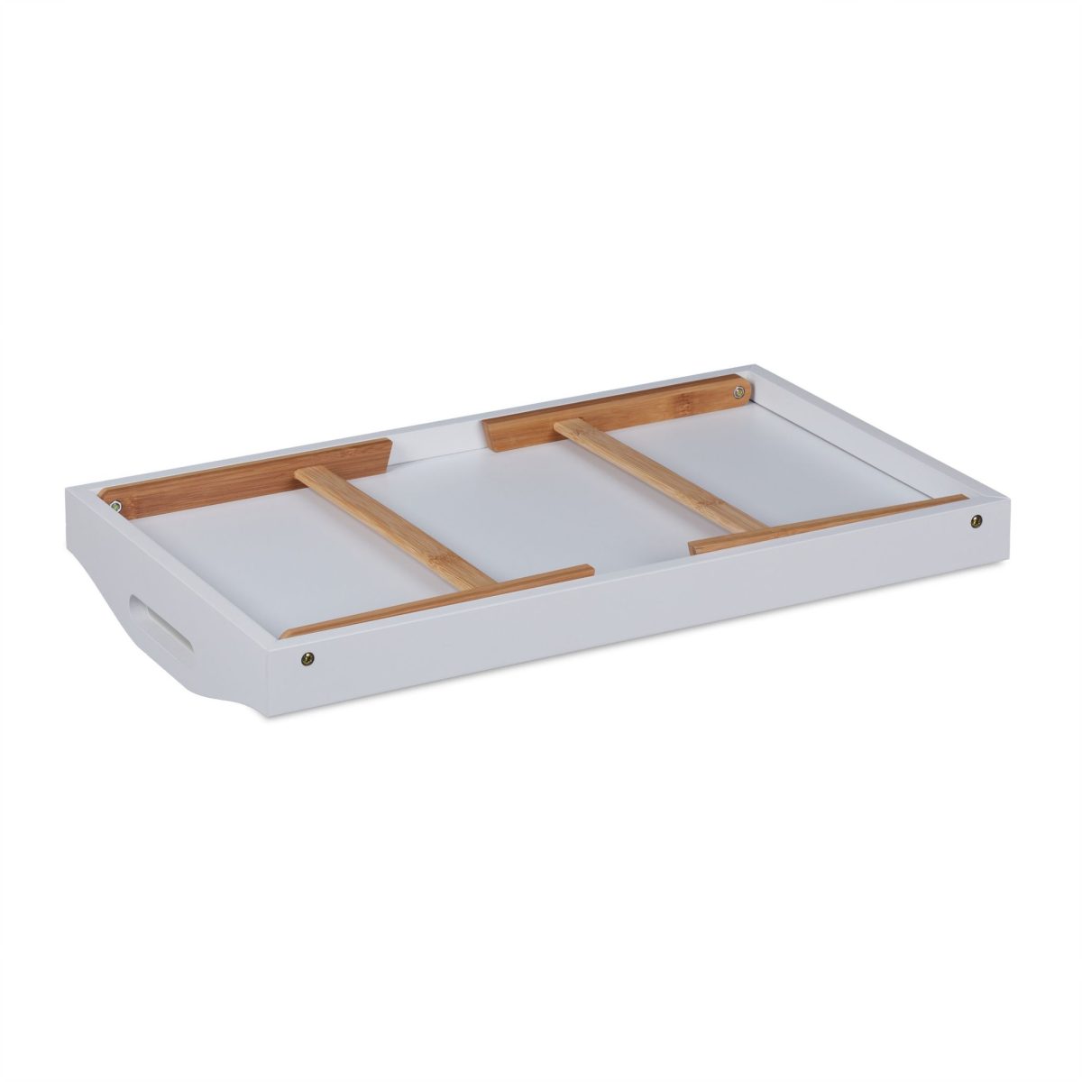 Tava servire din bambus si MDF, dimensiuni 24 x 55,5 x 30 cm, alb/maro, Relaxdays - imagine 10