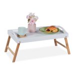 Tava servire din bambus si MDF, dimensiuni 24 x 55,5 x 30 cm, alb/maro, Relaxdays