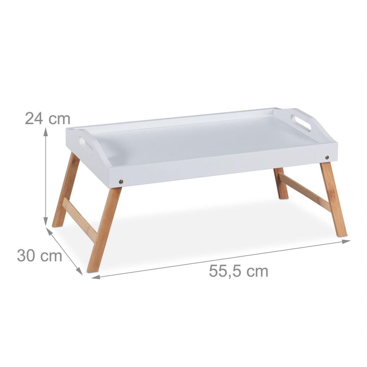 Tava servire din bambus si MDF, dimensiuni 24 x 55,5 x 30 cm, alb/maro, Relaxdays - imagine 4