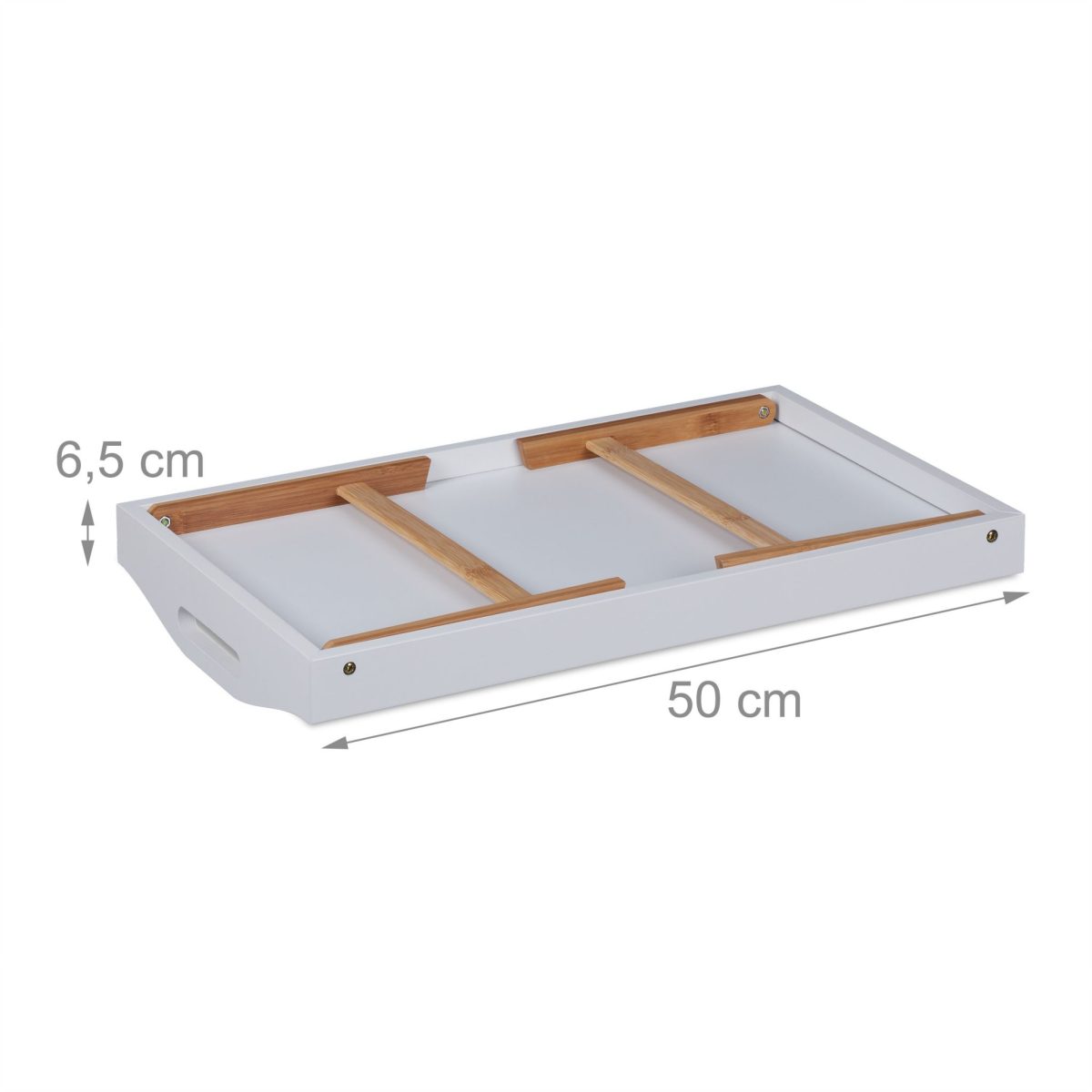 Tava servire din bambus si MDF, dimensiuni 24 x 55,5 x 30 cm, alb/maro, Relaxdays - imagine 5
