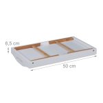 Tava servire din bambus si MDF, dimensiuni 24 x 55,5 x 30 cm, alb/maro, Relaxdays - imagine 5