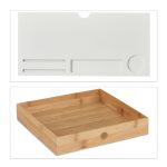 Suport pentru monitor, 2 sertare, MDF/bambus, spatiu pentru pahar si diferite accesorii, 12 x 56 x 27 cm - imagine 8