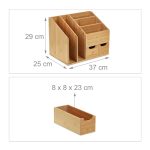 Organizator pentru birou, suport pentru documente, 5 compartimente, 2 sertare, bambus, 29 x 37 x 25 cm - imagine 5