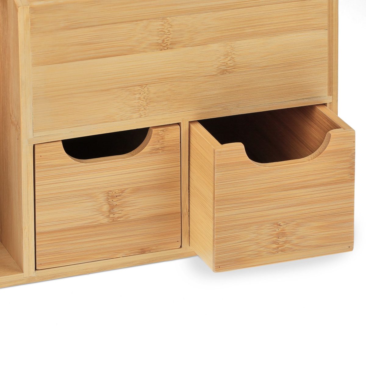Organizator pentru birou, suport pentru documente, 5 compartimente, 2 sertare, bambus, 29 x 37 x 25 cm - imagine 6