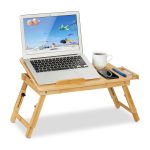 Masa pliabila pentru laptop, 4 unghiuri de inclinare, sertar lateral, bambus, 49 x 61 x 30 cm
