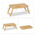Masa pliabila pentru laptop, 4 unghiuri de inclinare, sertar lateral, bambus, 49 x 61 x 30 cm - imagine 6