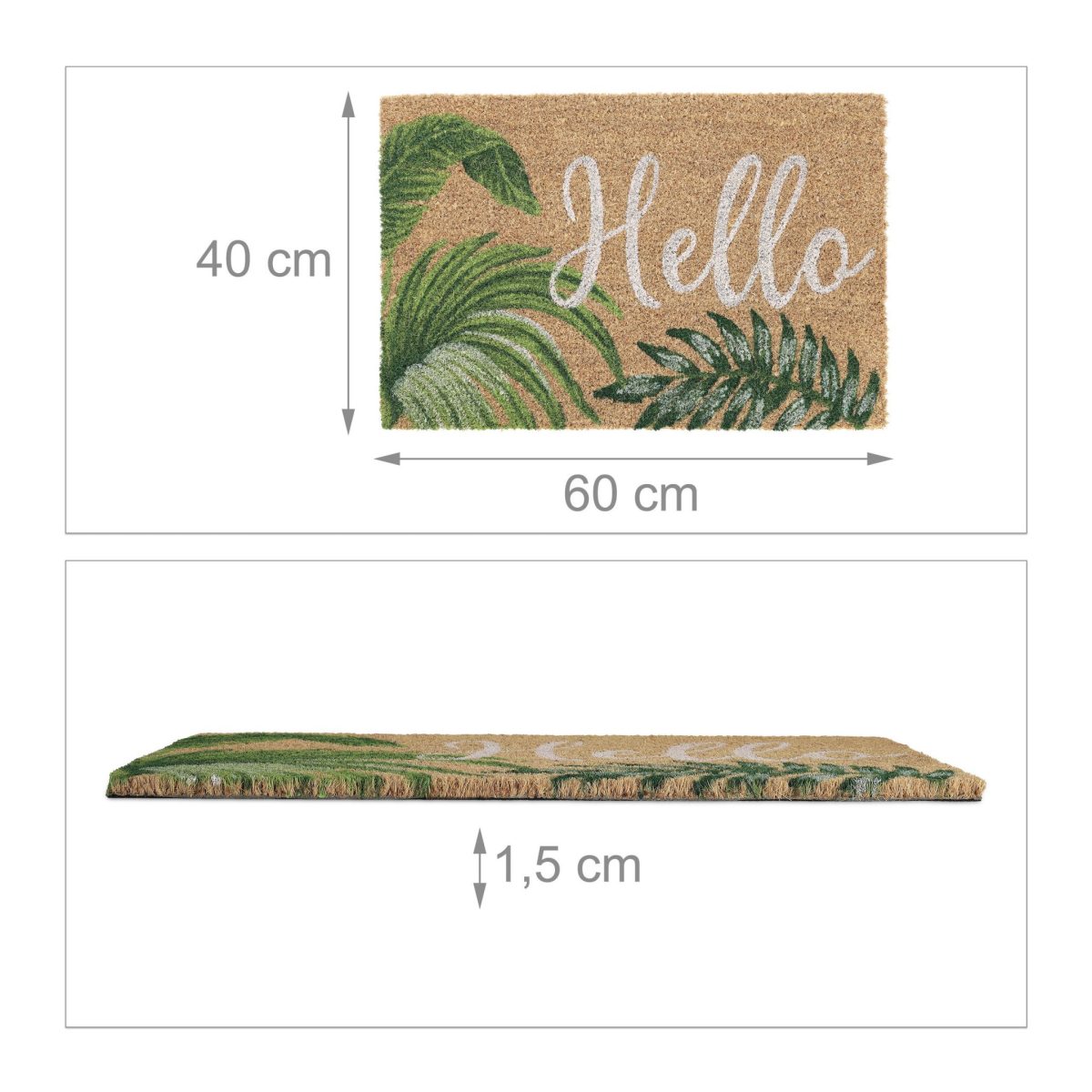 Covoras intrare Relaxdays, model-301, fibre de cocos, multicolor, 60 x 40 x 1.5 cm - imagine 4
