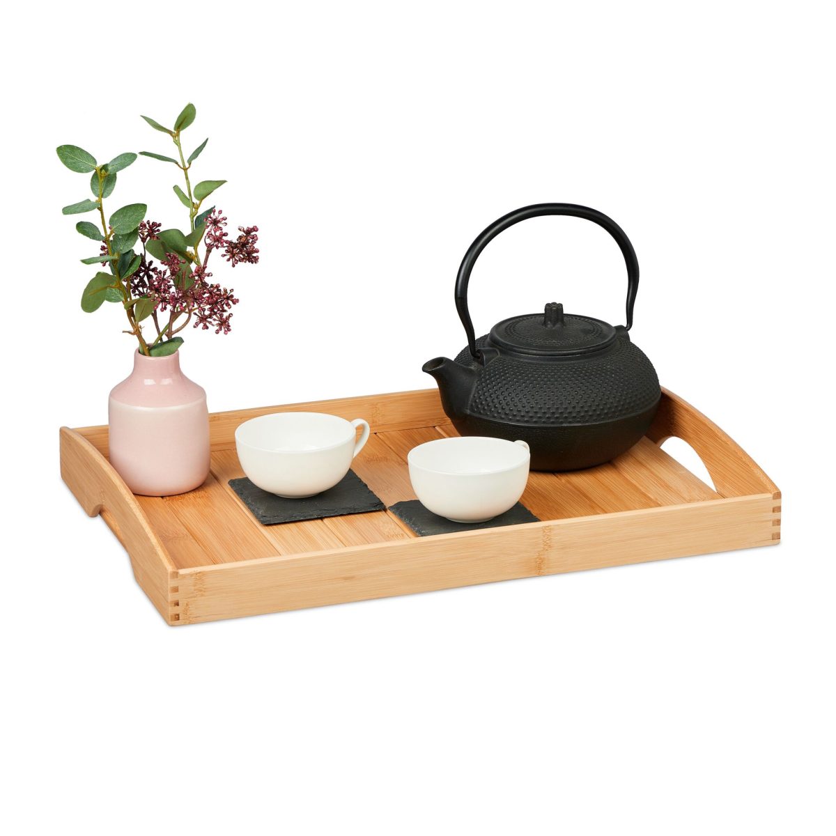 Tava servire din bambus, manere transport, 6 x 48 x 33 cm, maro - imagine 5