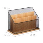 Organizator pentru birou, 3 compartimente, metal/bambus, 20 x 29 x 14 cm - imagine 4
