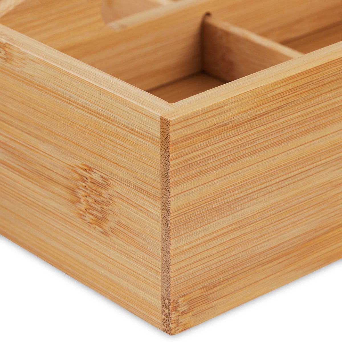 Suport organizator cu 9 compartimente, sertar, pentru birou/cosmetice, bambus, maro/negru, 10 x 25 x 15,5 cm - imagine 6