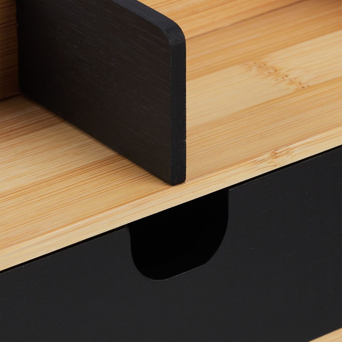 Suport organizator cu 9 compartimente, sertar, pentru birou/cosmetice, bambus, maro/negru, 10 x 25 x 15,5 cm - imagine 5