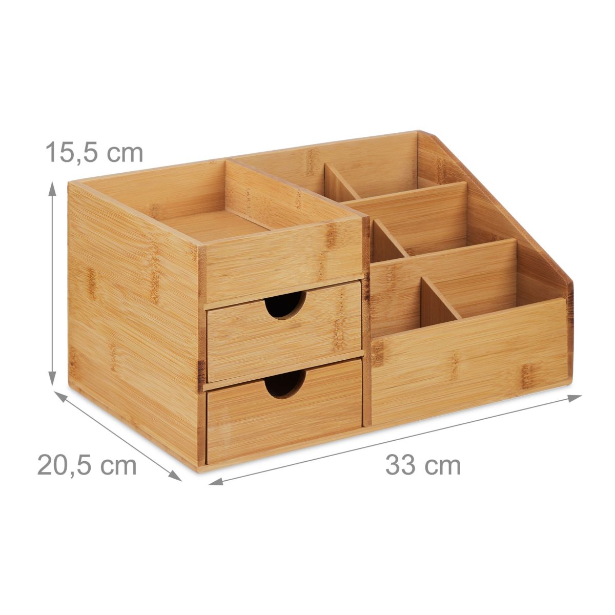 Suport organizator universal, 7 compartimente, 2 sertare, bambus, 15,5 x 33 x 20,5 cm - imagine 5