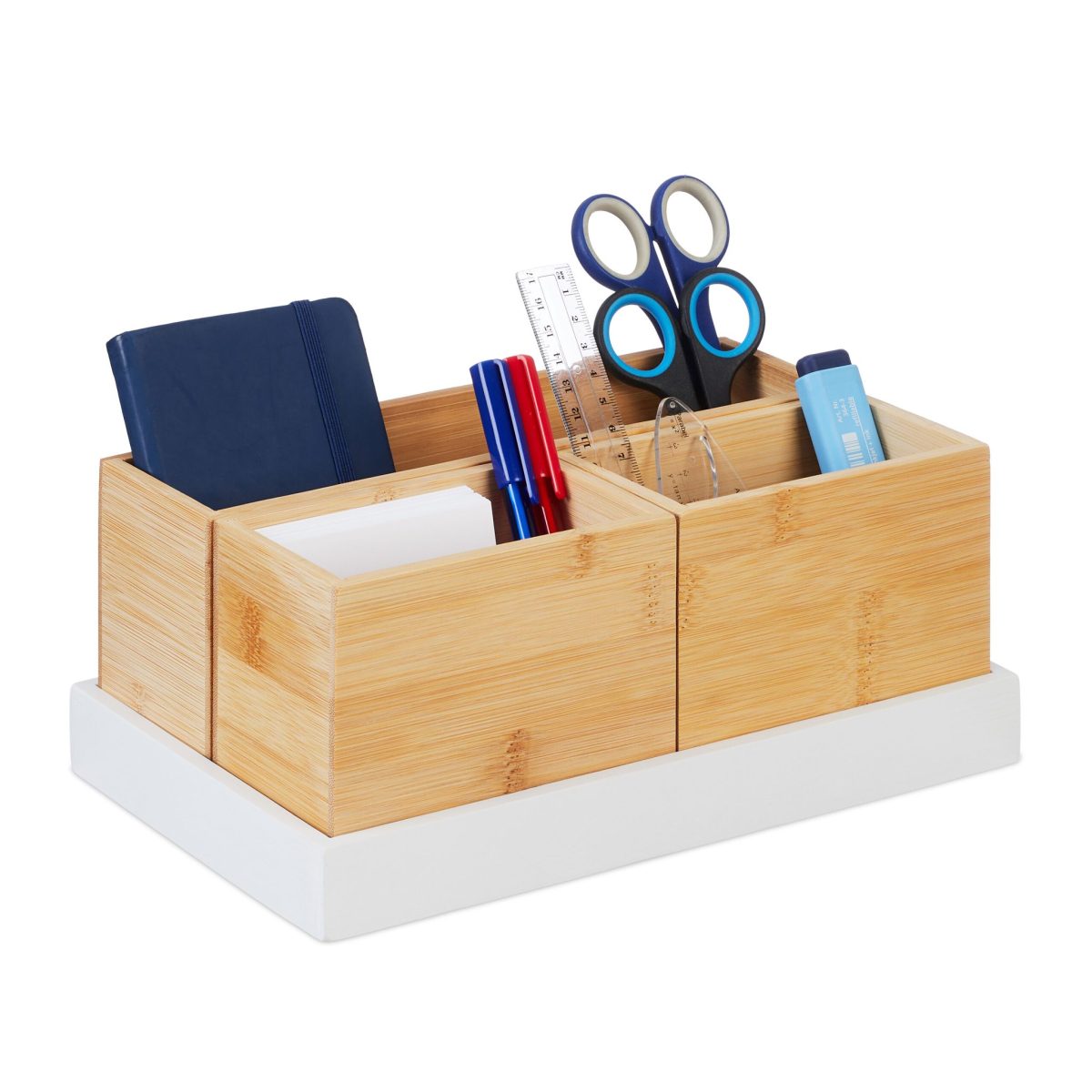 Suport organizator din 4 piese detasabile, universal, bambus/MDF, alb/maro, 11 x 28 x 17,5 cm - imagine 2